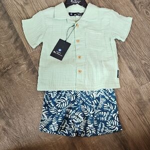NWT Ben Sherman SHort Set Light Green Shirt Tropical 12 Months Toddler